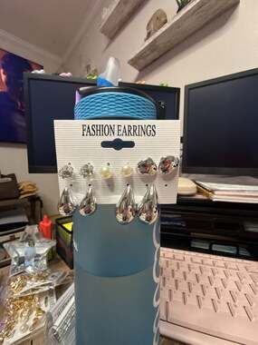 Fashion Jewelry Silver Teardrop and Faux Pearl Stud Earring Set
